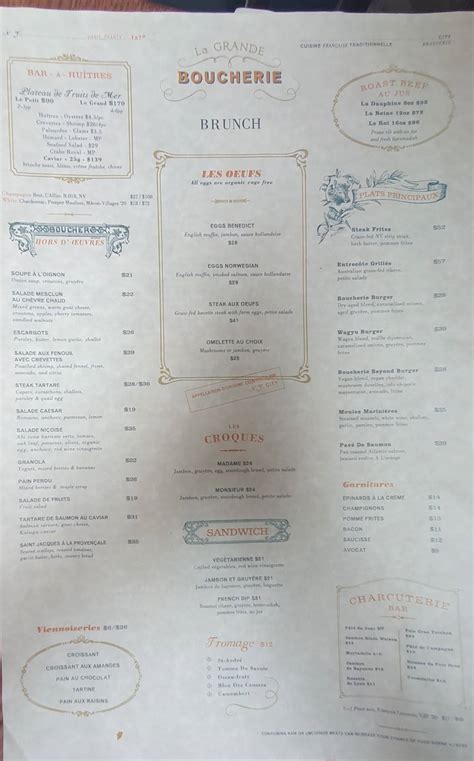 Menu at La Grande Boucherie pub & bar, West New York