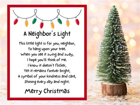 A Neighbor's Light Card/tag in 3 Sizes, Christmas Tags, Printable Card Poem for Neighbors ...