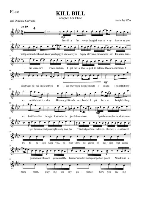 Kill Bill (arr. Dimitrie Carvalho) by SZA Sheet Music for Flute Solo at Sheet Music Direct