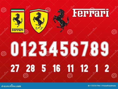 Ferrari Formula 1 Race Font Numbers and Ferrari Logos Editorial Stock ...