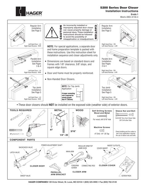 5200 Series Door Closer Installation Instructions