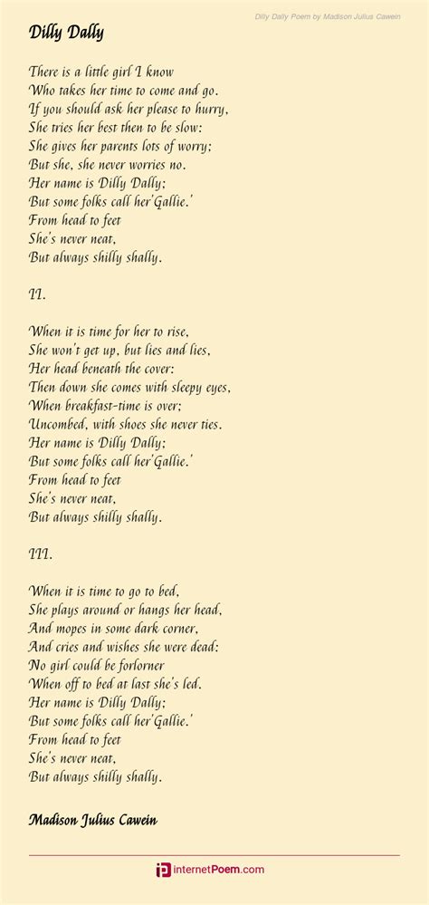 Dilly Dally Poem by Madison Julius Cawein