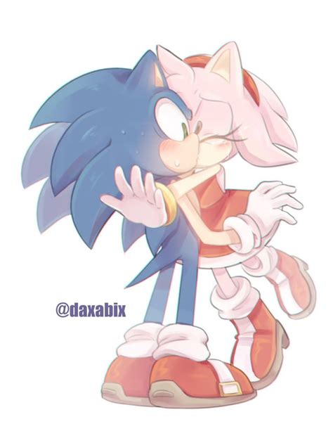 Amy Rose kissing Sonic. (By @daxabix) : SonicTheHedgehog