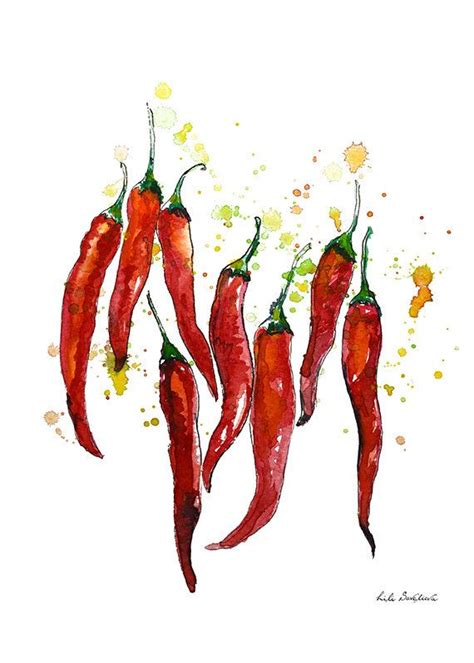 Red chili pepper, Watercolor Pepper, graphics print, Poster, Wall art, Art print, Gift, Home ...