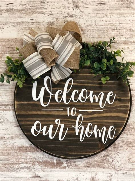 Welcome to our Home Farmhouse Round Wooden Sign / Door Hanging in 2020 | Wooden signs diy, Door ...