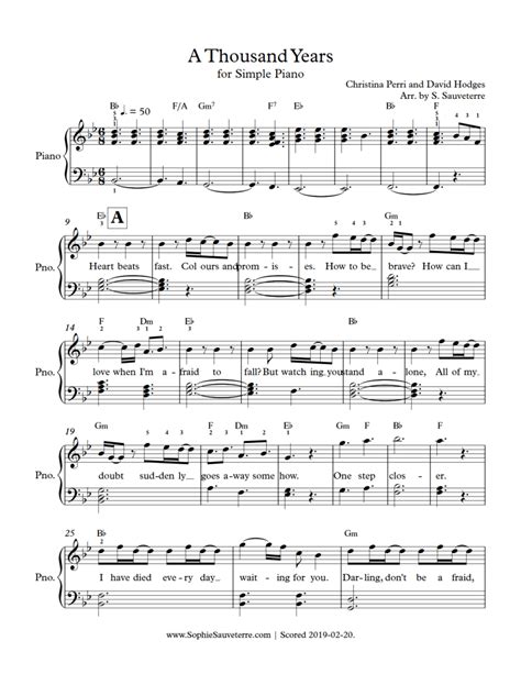 Christina Perri – A Thousand Years – Simple Piano Sheet Music ...