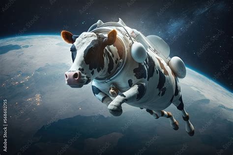 Exploring the Universe Through Illustrations Cow in Space Wearing ...