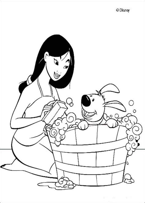 Mulan and her adorable puppy little brother coloring pages - Hellokids.com