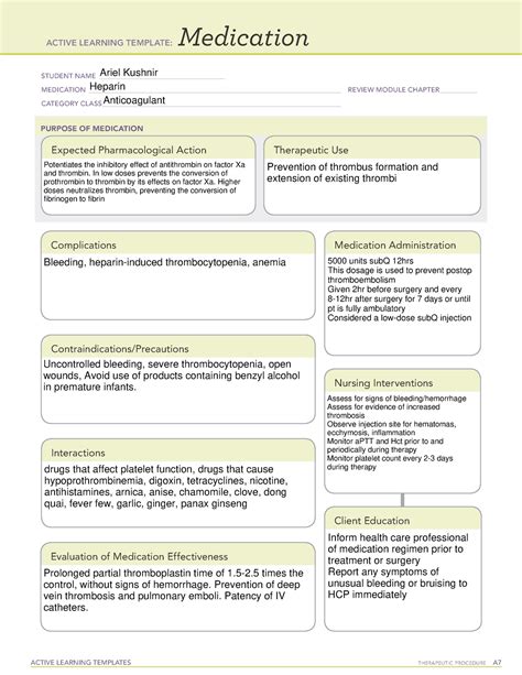 Ati Medication Template Heparin