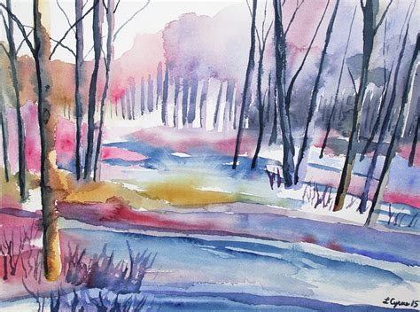 Watercolor - Winter Forest Painting by Cascade Colors