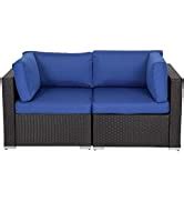 Amazon.com: Kinsunny Wicker Loveseats Patio Sectional Corner Sofa Rattan Outdoor Thick Sofa Set ...