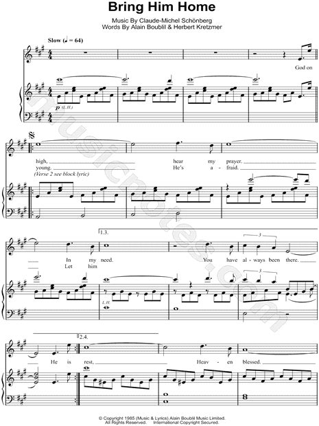 "Bring Him Home" from 'Les Misérables' Sheet Music in A Major (transposable) - Download & Print ...