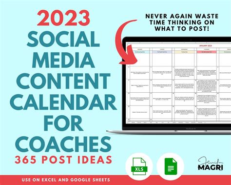 Social Media Content Calendar 2023 Social Media for Coaches Social Media Marketing Social Media ...