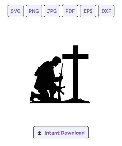 Soldier Kneeling Praying to Cross Silhouette SVG, Svg, Dxf, Eps, Cricut ...