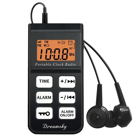 DreamSky Mini Portable FM Radio Alarm Clock Radio with Earphone 12H/24H Time Display with ...