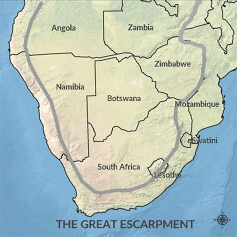 Great Escarpment of southern Africa (gray band) extending from Angola... | Download Scientific ...