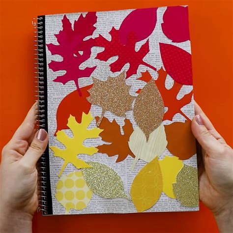 DIY Fall Leaf Custom Notebook Cover | Easy Cute Creative Back to School Craft Ideas Custom ...