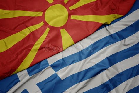 Waving Colorful Flag of Greece and National Flag of Macedonia Stock ...