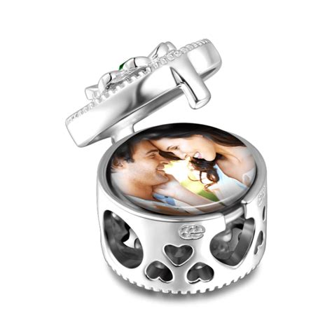 Round Gift Box Personalized Photo Charm 925 Sterling Silver - Custom Photo Jewelry ...