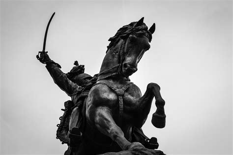 Free Images : black and white, monument, steel, military, rider, statue, soldier, horseback ...