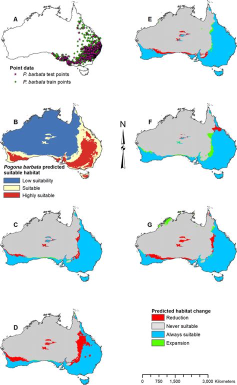 Result maps for Pogona barbata. (A) Test and train point distribution ...