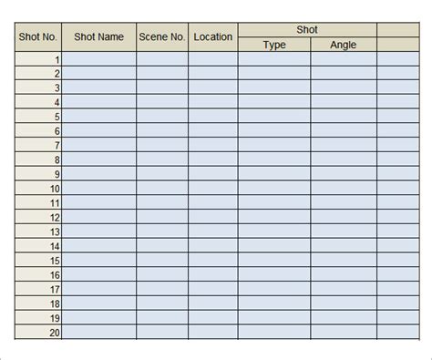 FREE 10+ Shot List Templates in PDF | MS Word | Excel