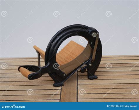 Old Danish Wooden Hand Bread Slicer With Cutting Knife Stock Image ...