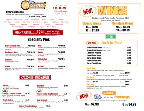 Menu at Sky's Pizza Pie pizzeria, Pensacola, N Davis Hwy A