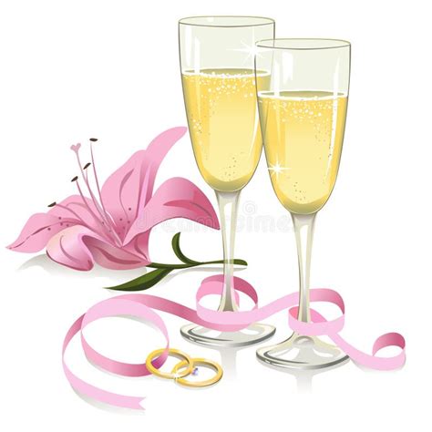 Wedding Glasses with Rings, Ribbon and Lily Stock Vector - Illustration ...