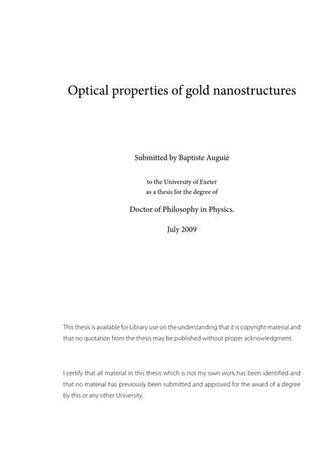 (PDF) Optical properties of gold nanostructures