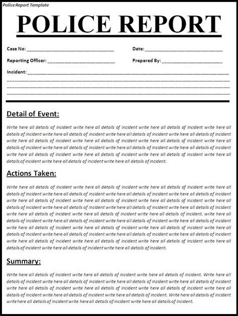 Police Report Template - Free Printable Documents | Report writing template, Report template ...