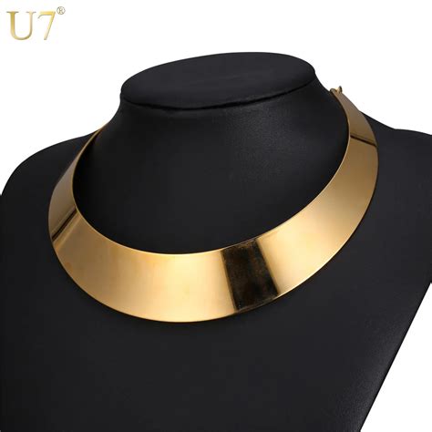 U7 Statement Women Choker Necklace Gold Color Stainless Steel African Chunky Necklace Collar ...