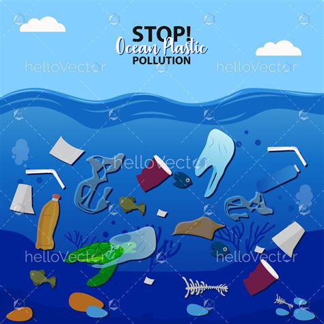 Ocean pollution with plastic waste - Vector illustration - Download ...