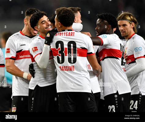 Goal celebration with Hiroki Ito VfB Stuttgart (#37), Roberto Massimo ...