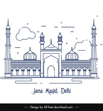 Mosque islam jama masjid delhi architecture background flat symmetric ...