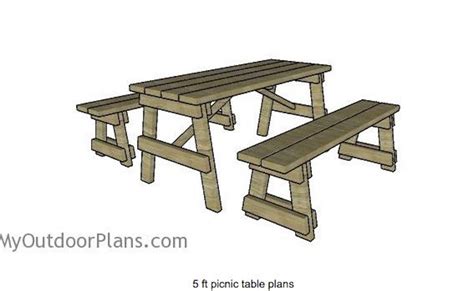 5 Ft. Picnic Table with Benches – Free Woodworking Plan.com