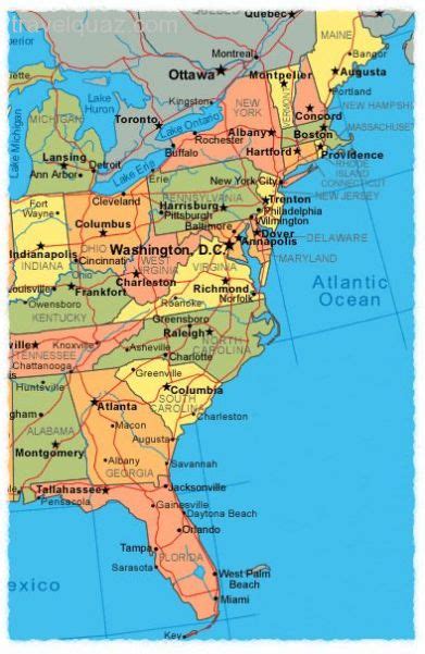 Map of east coast usa - TravelQuaz.Com