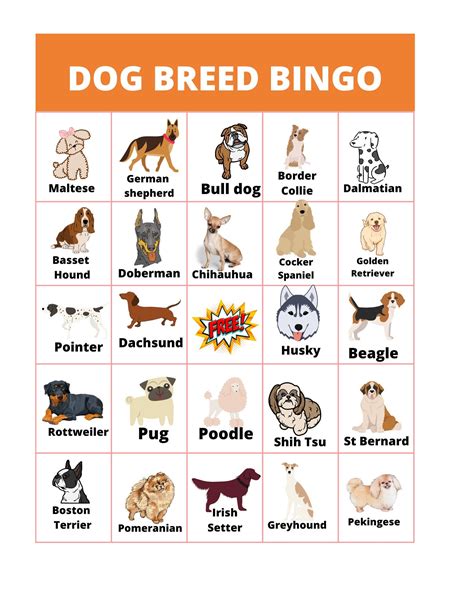 Dog Breed Bingo 12, Animal Bingo for Kids, Animal Bingo Game for ...