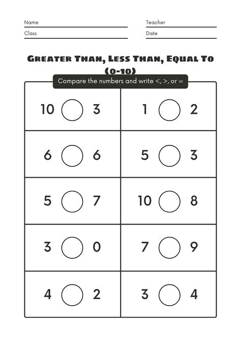 30 Printable Greater Than, Less Than, Equal to Worksheets. - Etsy