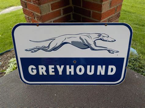 Greyhound Blue and White with Logo Dog and White Text on Blue Background Porcelain Sign ...