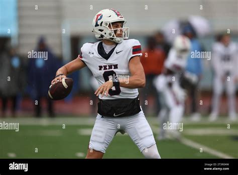 Penn Quakers quarterback Aidan Sayin #9 during action in the NCAA football game against the ...