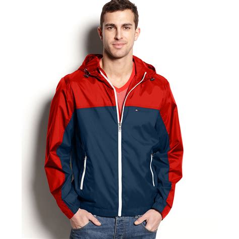 Tommy hilfiger Lightweight Nylon Hooded Colorblocked Windbreaker in Blue for Men | Lyst