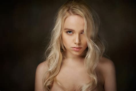 Maria Popova, women, blonde, face, model, blue eyes, Maxim Maximov ...