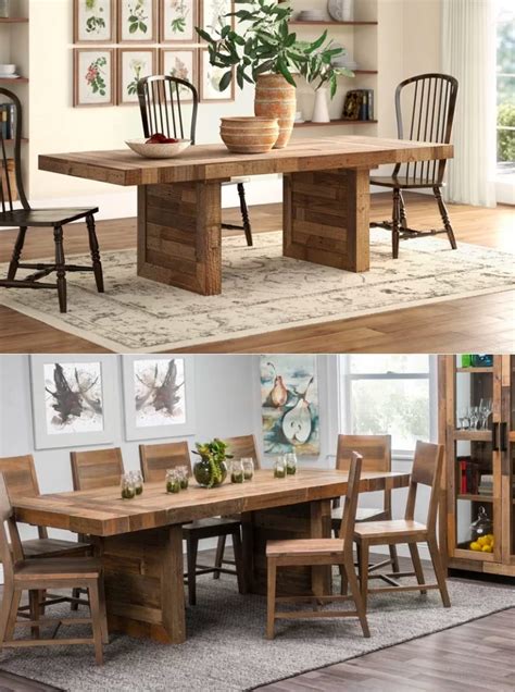 Solid Wood Extendable Dining Table Distressed Farmhouse Furniture Seats 10 Long Narrow ...