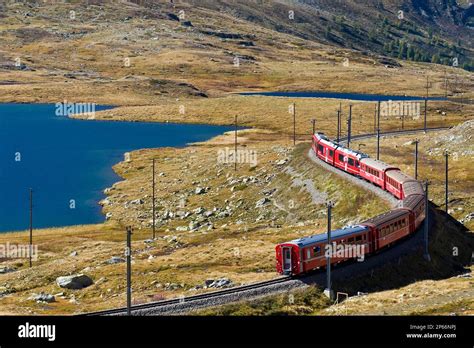 Bernina express train, Bernina pass, Switzerland Stock Photo - Alamy