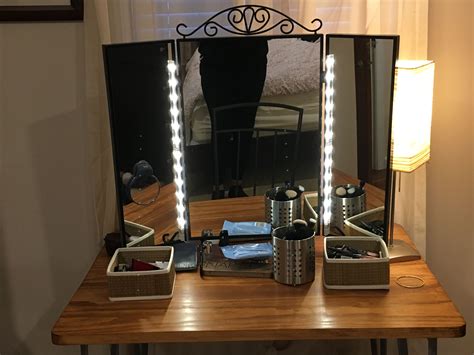 Ikea mirror : "Karmsund" $50 Ikea LED lights : "Ledberg" $15 x 2 Makeup nook : PRICELESS | Ikea ...