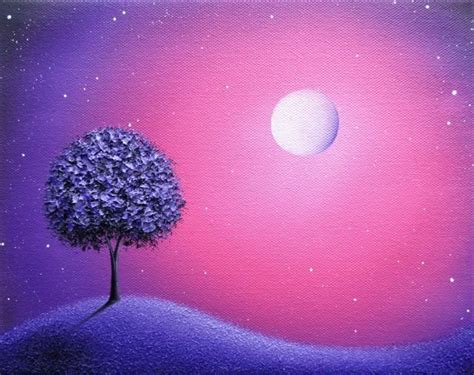 ORIGINAL Purple Tree Painting, Purple Oil Painting, Abstract Art On Canvas, Pink Starry Night ...