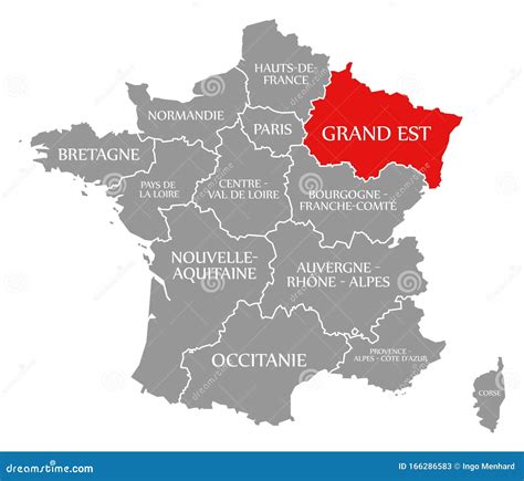 Grand Est Red Highlighted in Map of France Stock Illustration - Illustration of design, region ...