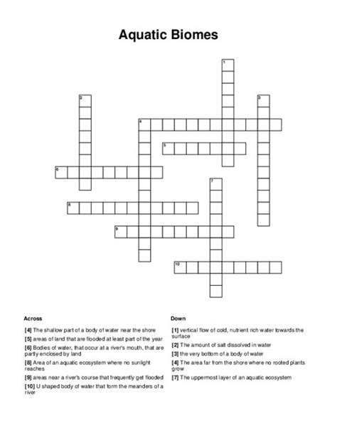 Aquatic Biomes Crossword Puzzle