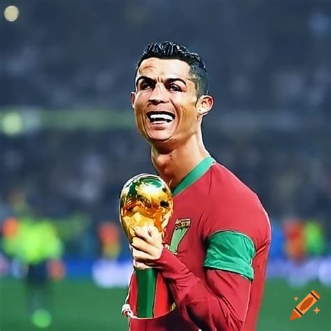 Cristiano ronaldo celebrating with the world cup trophy on Craiyon